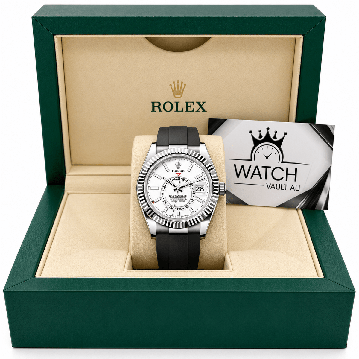 Sky-Dweller Silver Tone White Dial Rubber Strap 42mm - Watch Vault Au