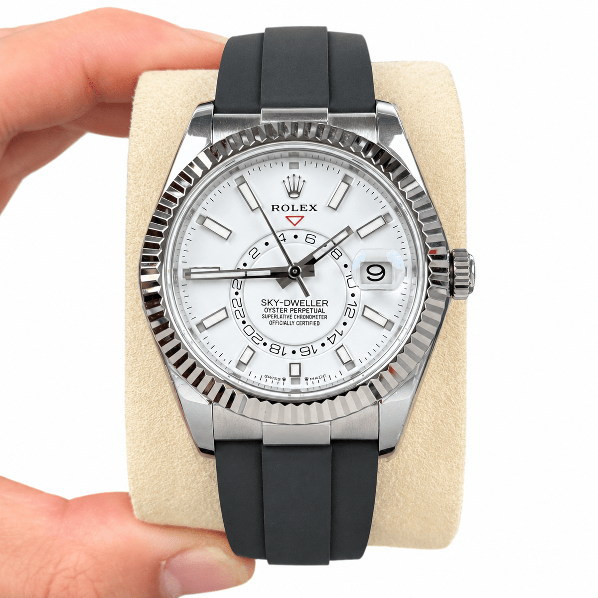 Sky-Dweller Silver Tone White Dial Rubber Strap 42mm - Watch Vault Au