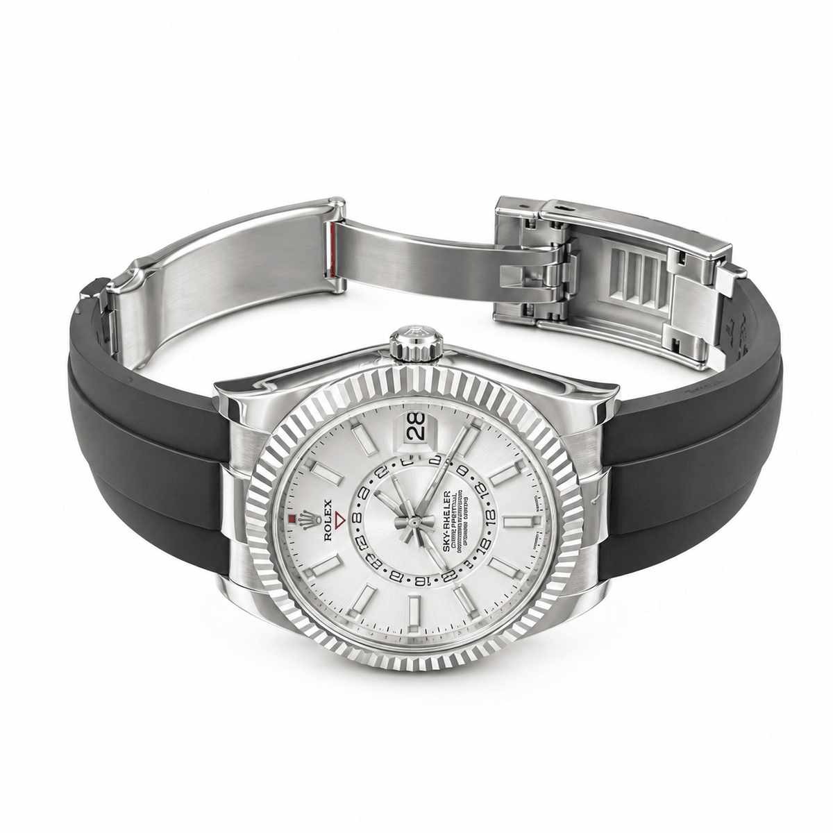 Sky-Dweller Silver Tone White Dial Rubber Strap 42mm - Watch Vault Au