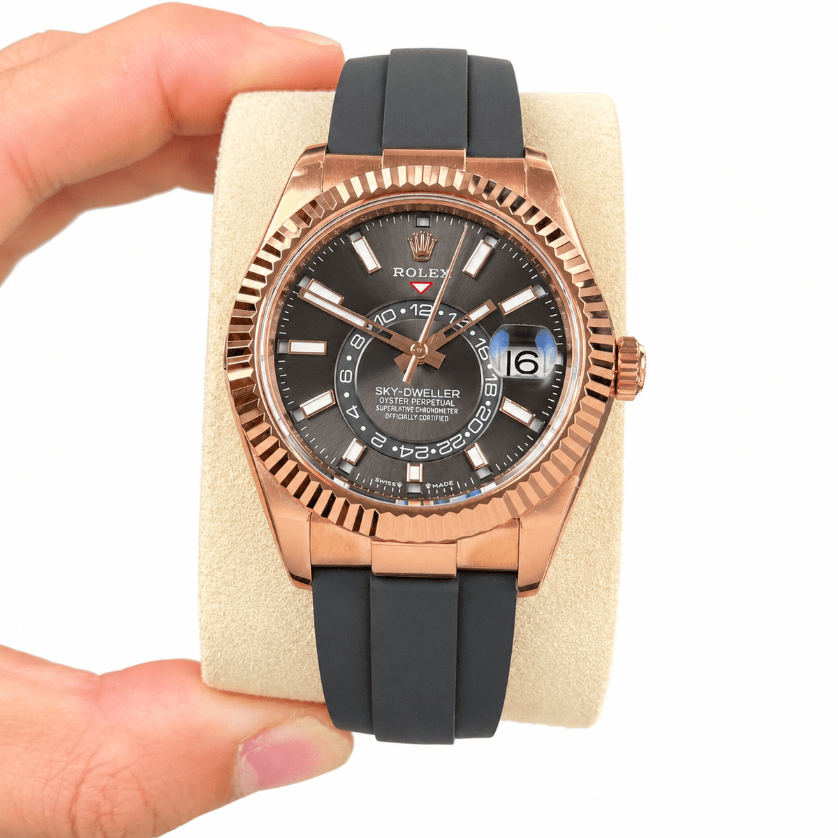 Sky-Dweller Rose Gold Tone Rhodium Dial Rubber Strap 42mm - Watch Vault Au