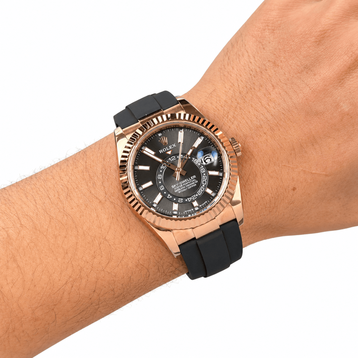 Sky-Dweller Rose Gold Tone Rhodium Dial Rubber Strap 42mm - Watch Vault Au