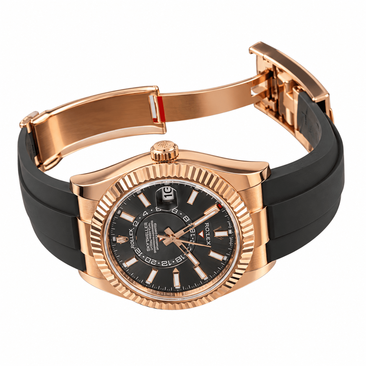 Sky-Dweller Rose Gold Tone Rhodium Dial Rubber Strap 42mm - Watch Vault Au