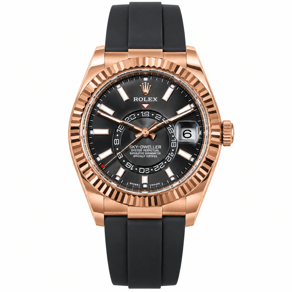 Sky-Dweller Rose Gold Tone Rhodium Dial Rubber Strap 42mm - Watch Vault Au