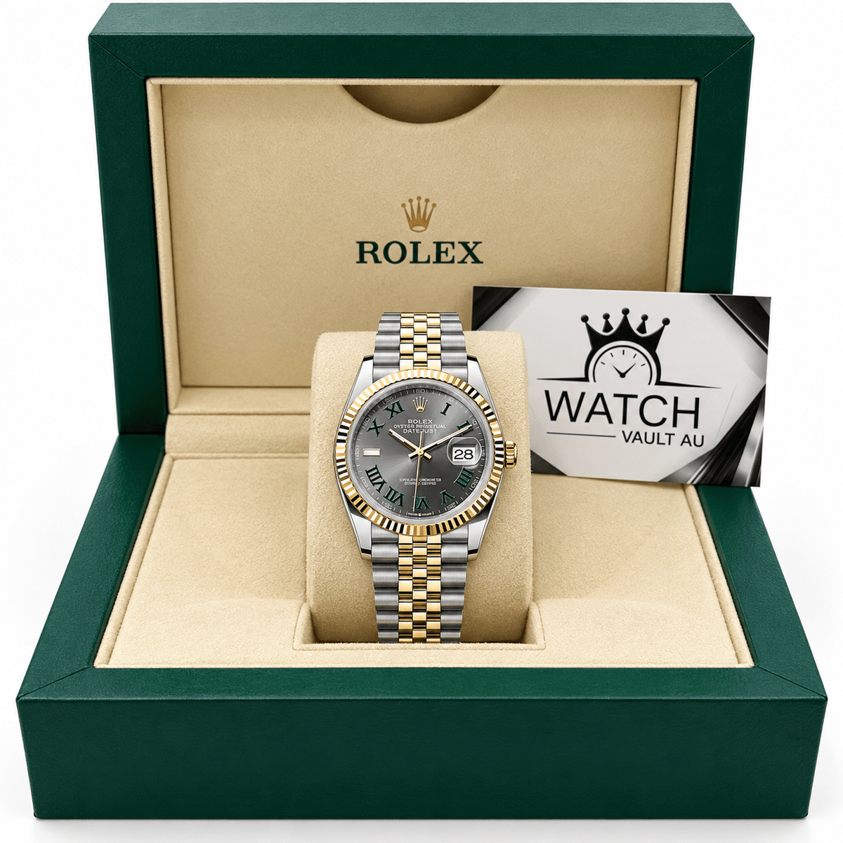 Datejust Two Tone Yellow Gold Tone Wimbledon 36mm - Watch Vault Au