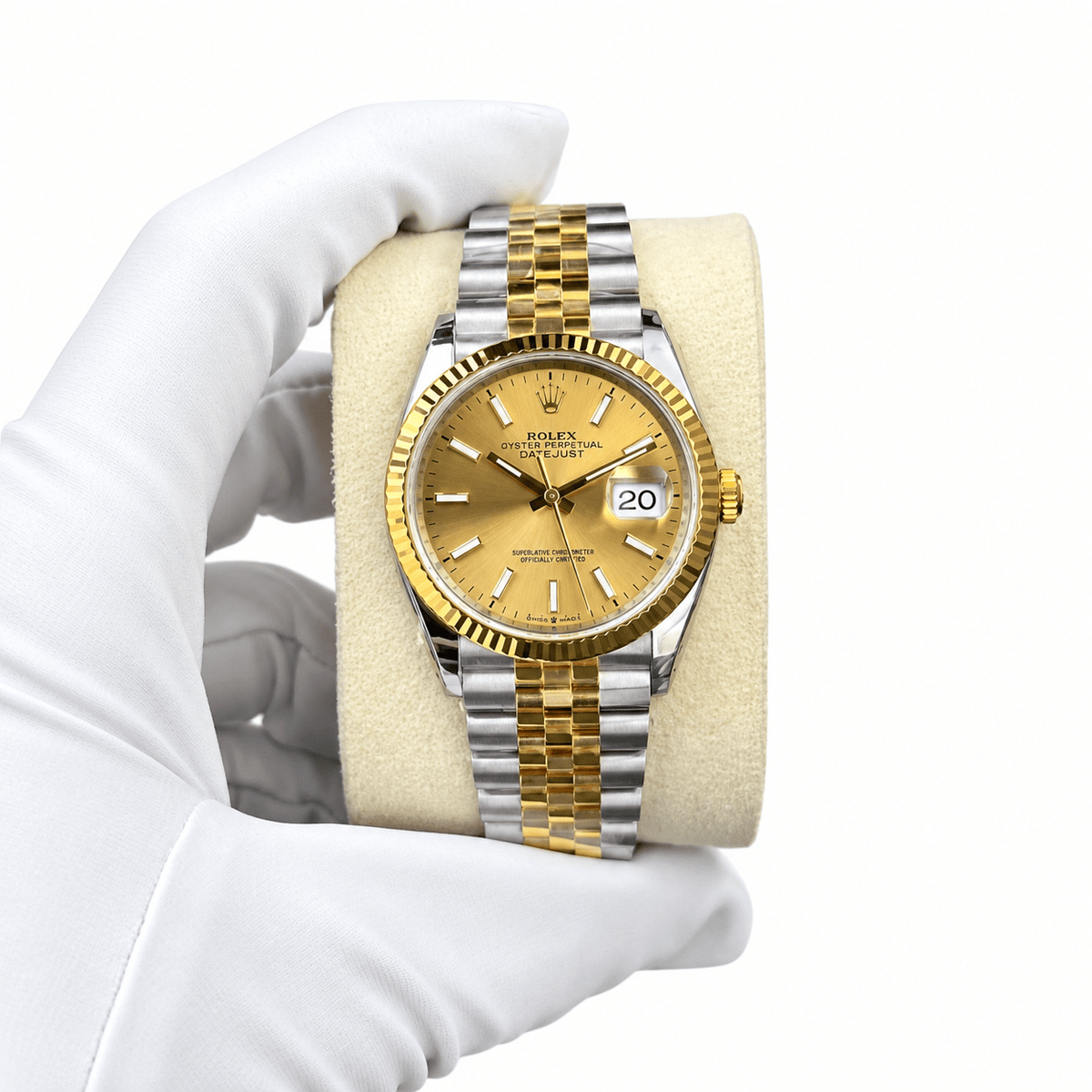Datejust Two Tone Yellow Gold Tone Champagne Baton Dial 36mm - Watch Vault Au