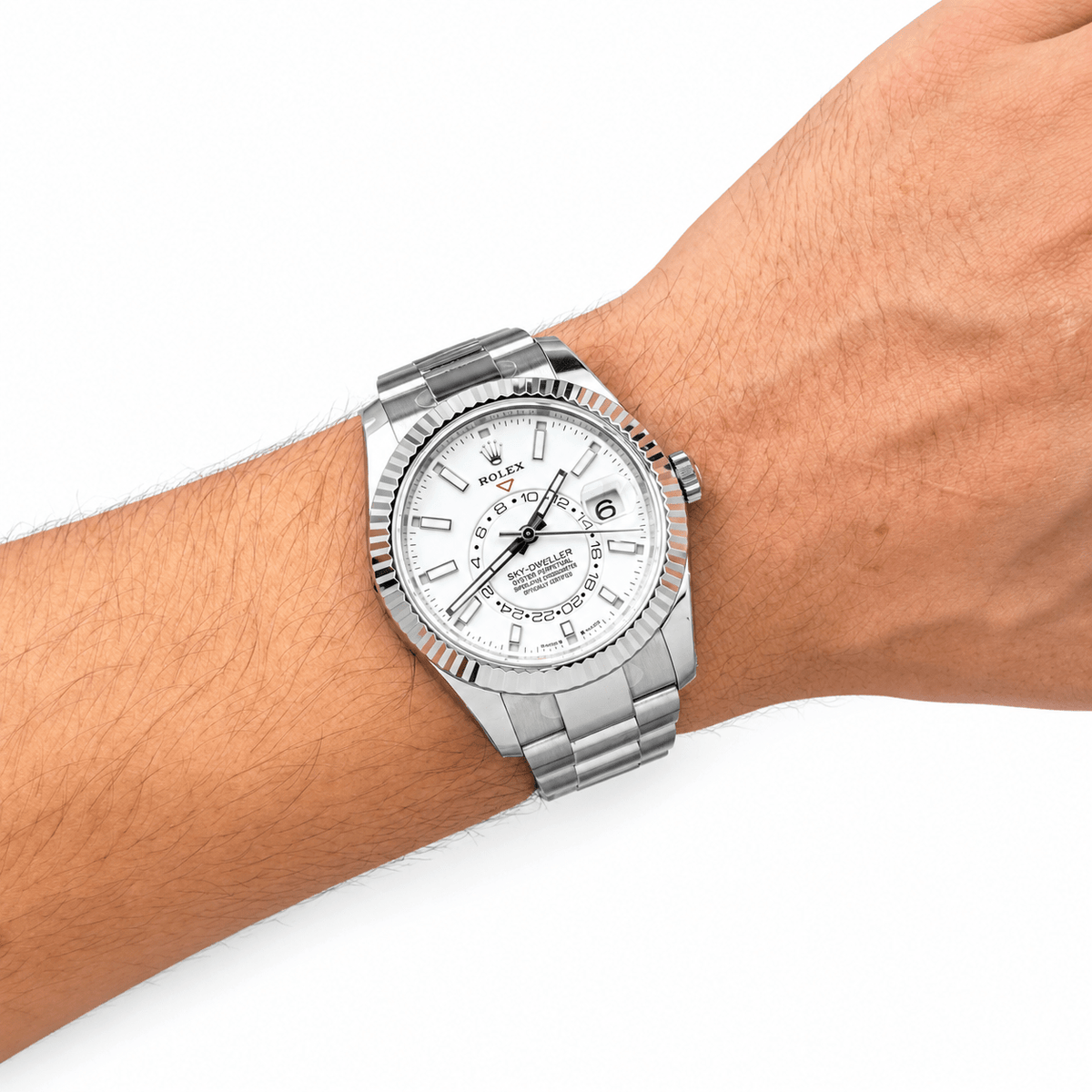 Sky-Dweller Silver Tone White Dial Metal Bracelet 42mm - Watch Vault Au