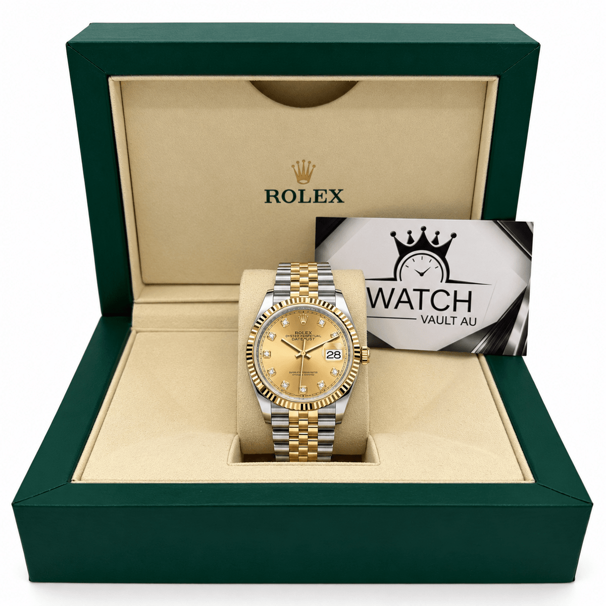 Datejust Two Tone Yellow Gold Tone Champagne Gem-set Dial 36mm - Watch Vault Au