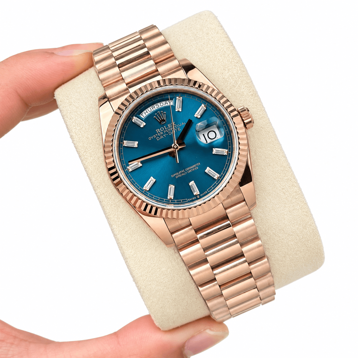 Day-Date Rose Gold Tone Teal Dial 36mm - Watch Vault Au