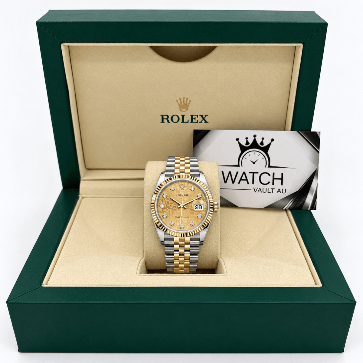 Datejust Two Tone Yellow Gold Tone Champagne Motif Dial 36mm - Watch Vault Au