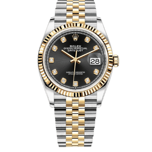 Datejust Two Tone Yellow Gold Tone Black Gem-set Dial 36mm - Watch Vault Au