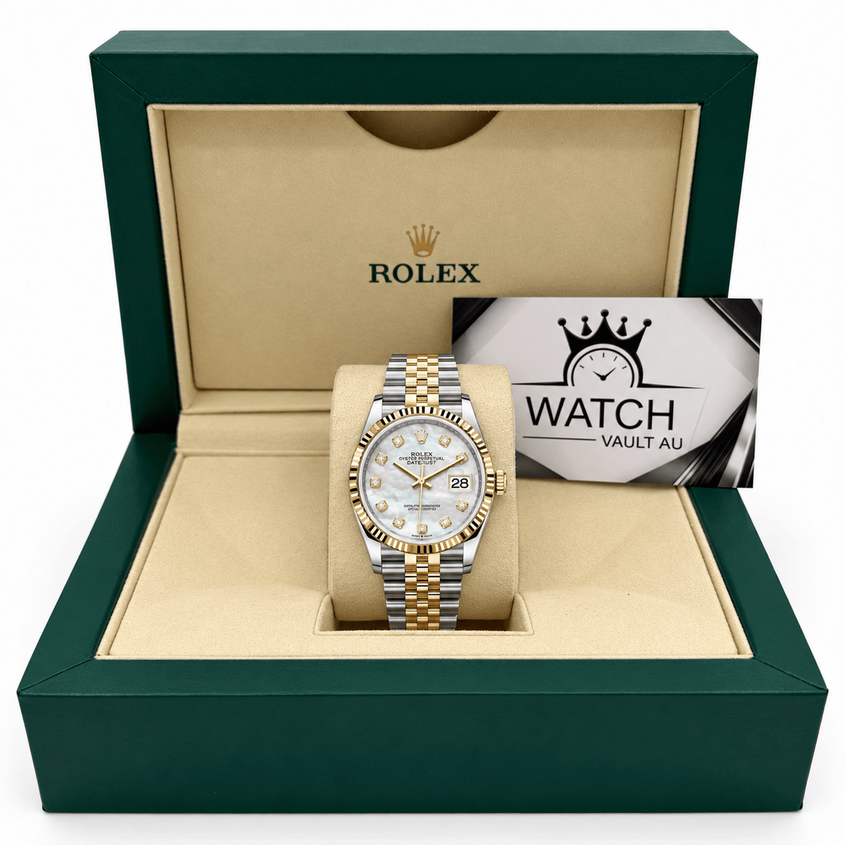 Datejust Two Tone Yellow Gold Tone Mother-of-Pearl Gem-set Dial 36mm - Watch Vault Au