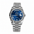 Day-Date Silver Tone Blue Baton Dial 40mm - Watch Vault Au