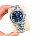 Day-Date Silver Tone Blue Baton Dial 40mm - Watch Vault Au