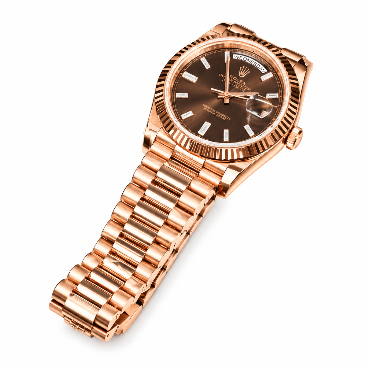 Day-Date Rose Gold Tone Chocolate Gem-set Dial 40mm - Watch Vault Au
