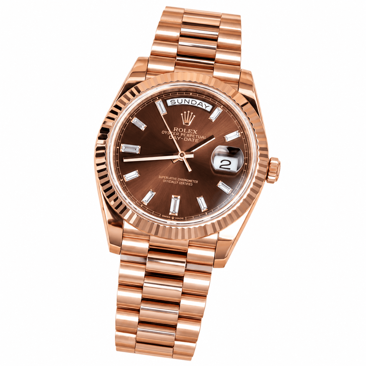 Day-Date Rose Gold Tone Chocolate Gem-set Dial 40mm - Watch Vault Au