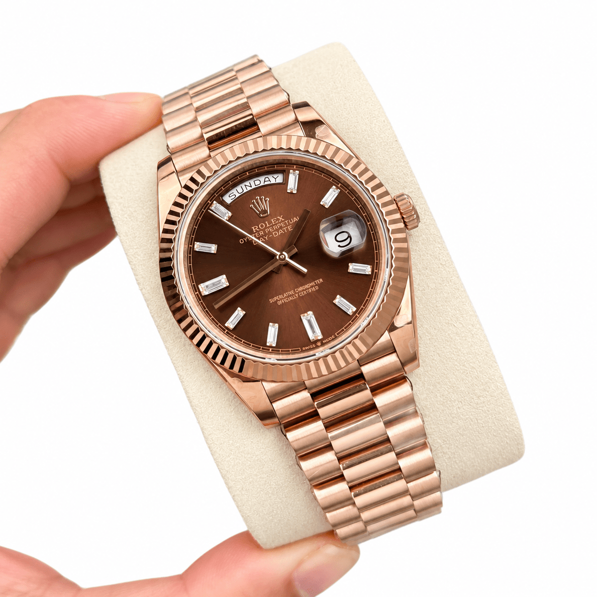 Day-Date Rose Gold Tone Chocolate Gem-set Dial 40mm - Watch Vault Au
