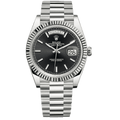 Day-Date Silver Tone Black Baton Dial 40mm - Watch Vault Au