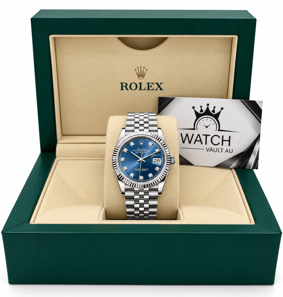 Datejust Silver Tone Blue Gem-set Dial 36mm - Watch Vault Au