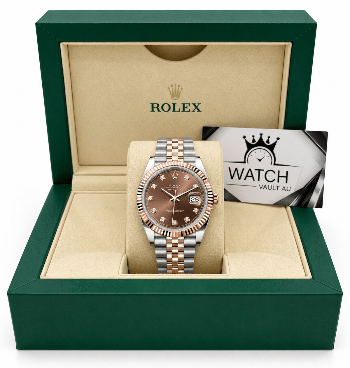 Datejust Two Tone Rose Gold Tone Chocolate Gem-set Dial 36mm - Watch Vault Au