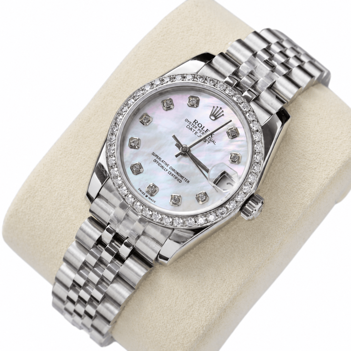 Datejust Silver Tone Mother-of-Pearl Gem-set Bezel 31mm - Watch Vault Au