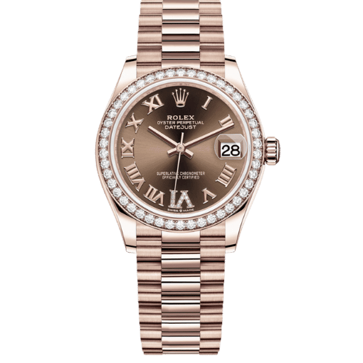 Datejust Rose Gold Tone Chocolate Roman Gem-set Bezel 31mm - Watch Vault Au