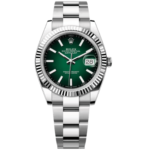 Datejust Silver Tone Green Ombre Dial Oyster Bracelet 41mm - Watch Vault Au