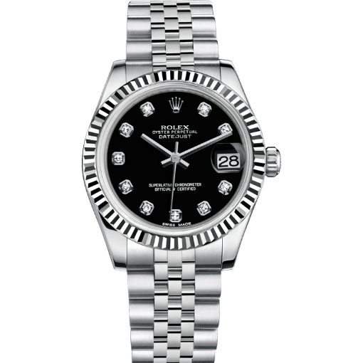 Datejust Silver Tone Black Gem-set Dial 31mm - Watch Vault Au