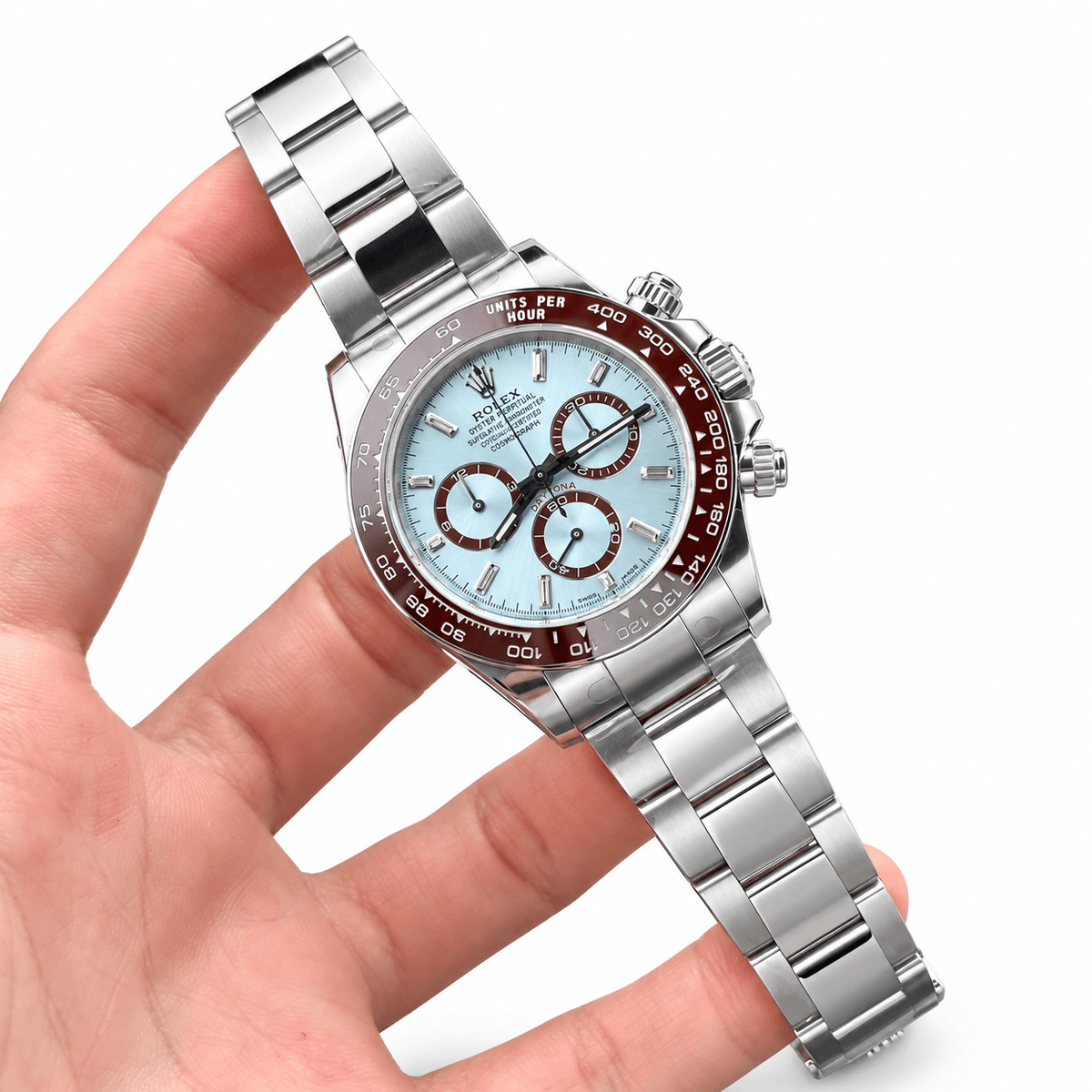 Daytona Ice Blue Baguette Dial Brown Bezel 40mm - Watch Vault Au