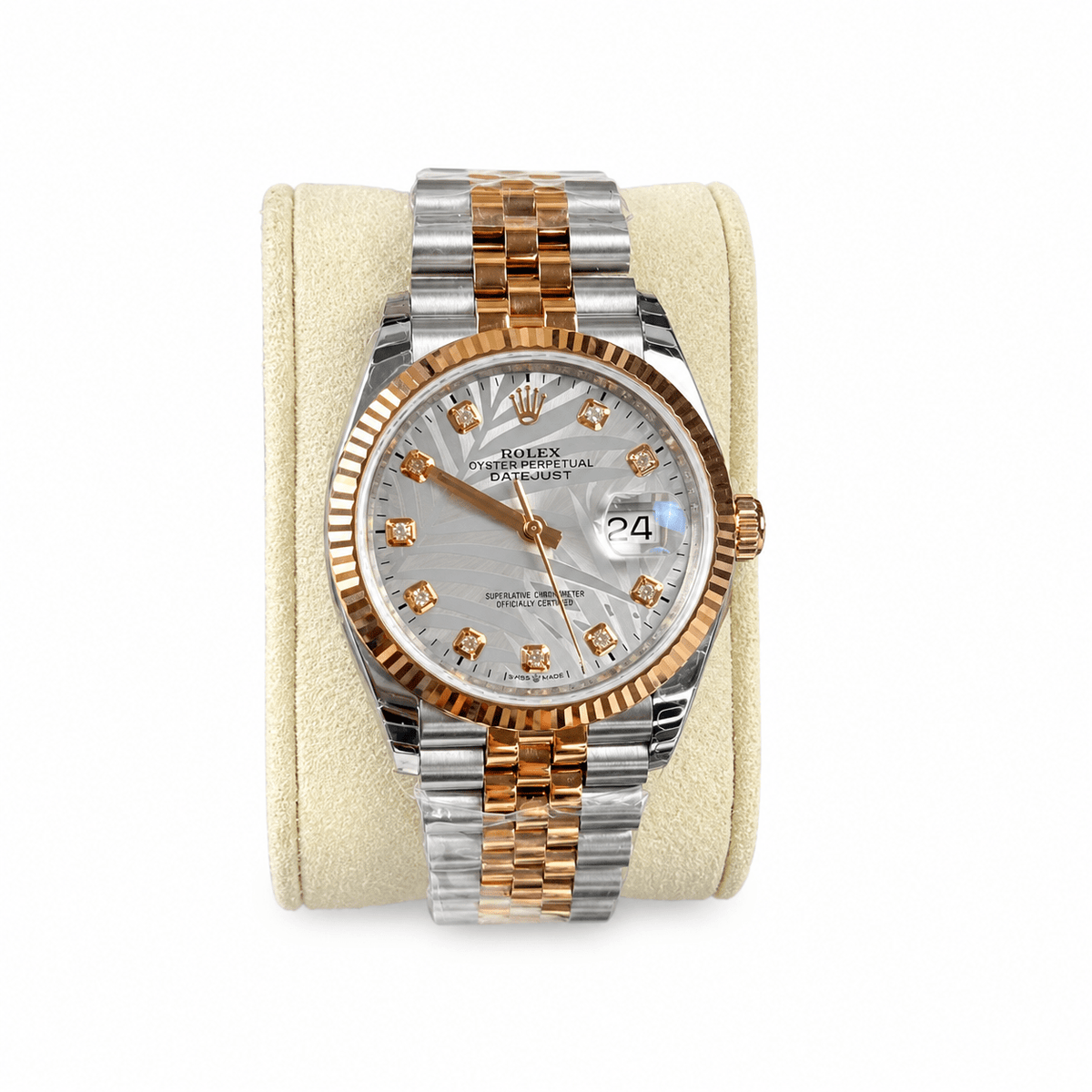 Datejust Two Tone Rose Gold Tone Silver Gem-set Dial 36mm - Watch Vault Au