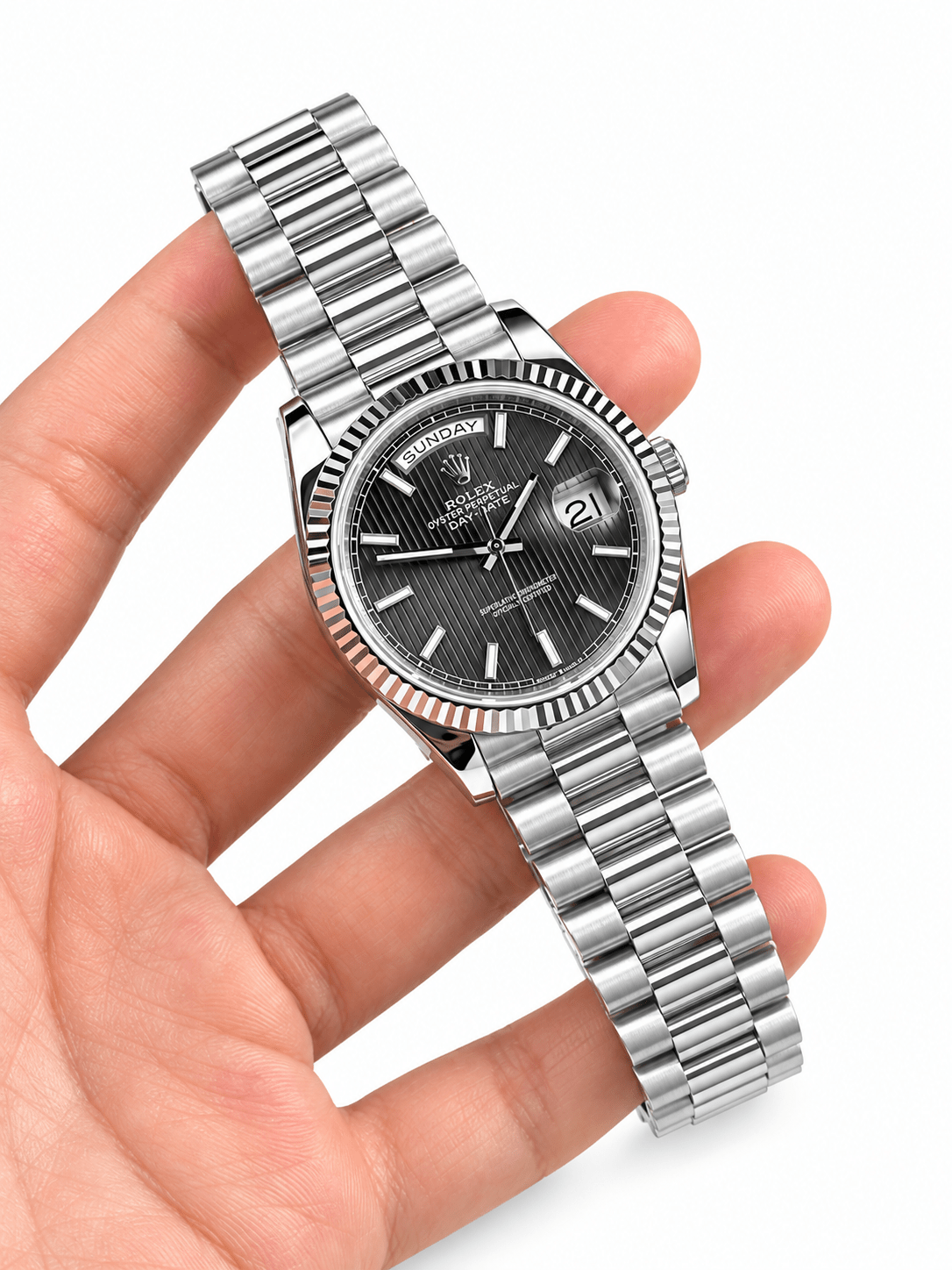 Day-Date Silver Tone Grey Textured Dial 40mm - Watch Vault Au