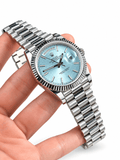 Day-Date Silver Tone Ice Blue Gem-set Dial 40mm - Watch Vault Au