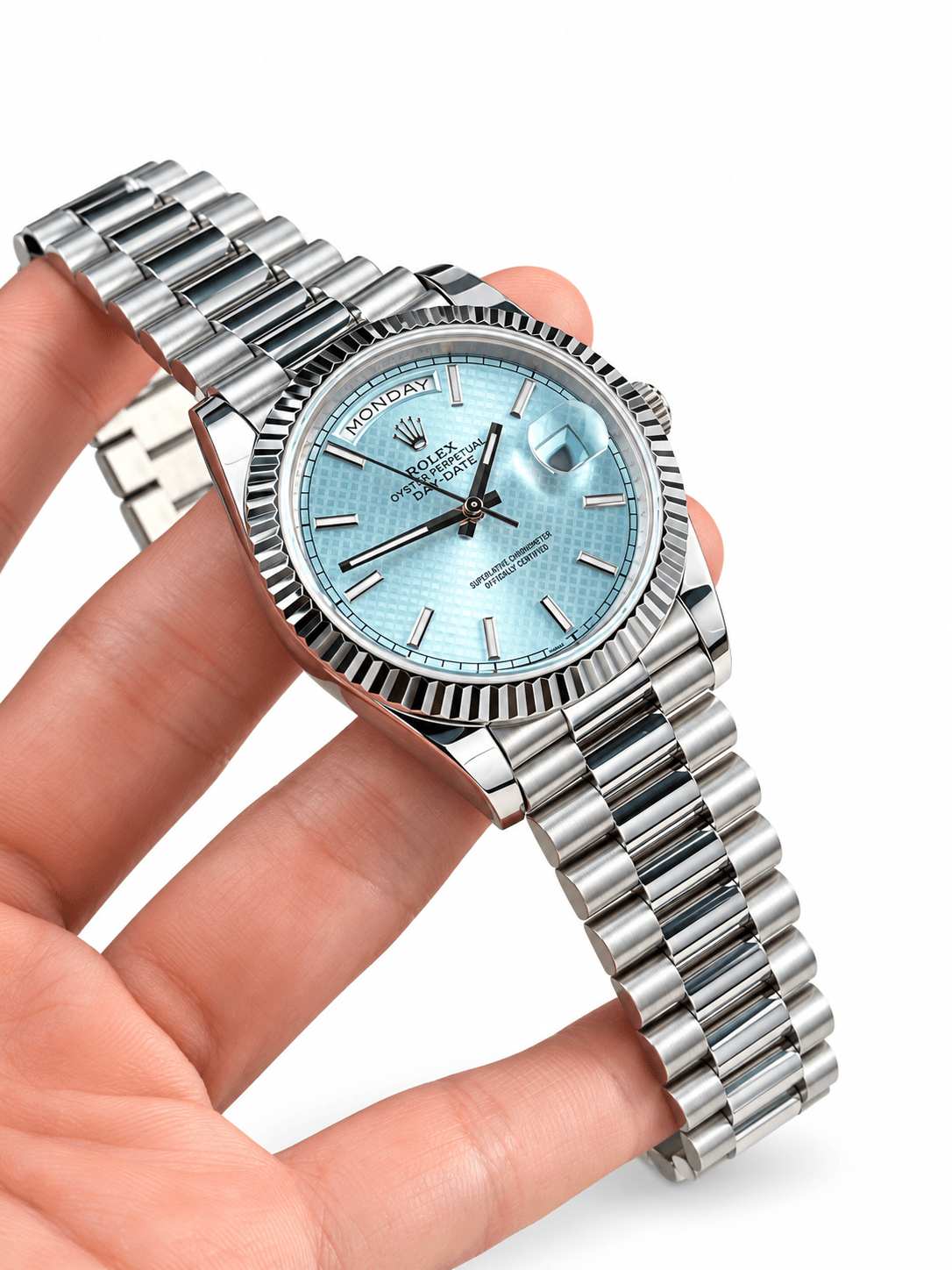 Day-Date Silver Tone Ice Blue Gem-set Dial 40mm - Watch Vault Au