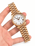 Day-Date Rose Gold Tone White Roman Dial 40mm - Watch Vault Au