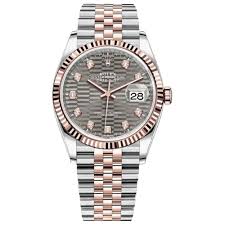 Datejust Two Tone Rose Gold Tone Grey Motif Gem-set Dial 36mm - Watch Vault Au