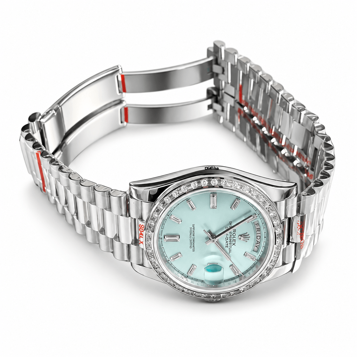 Day-Date Silver Tone Ice Blue Gem-set Bezel 40mm - Watch Vault Au