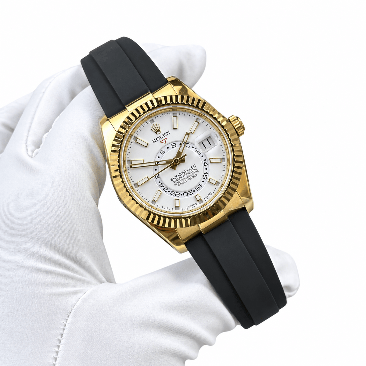 Sky-Dweller Yellow Gold Tone White Dial Rubber Strap 42mm - Watch Vault Au