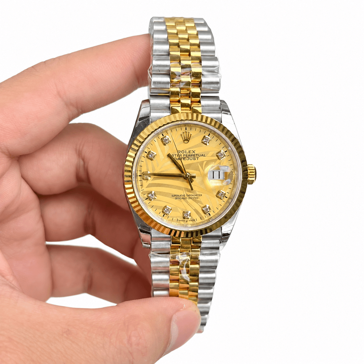 Datejust Two Tone Yellow Gold Tone Champagne Palm Gem-set Dial 36mm - Watch Vault Au