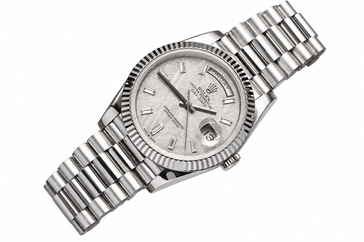 Day-Date Silver Tone Meteorite Style Dial 40mm - Watch Vault Au