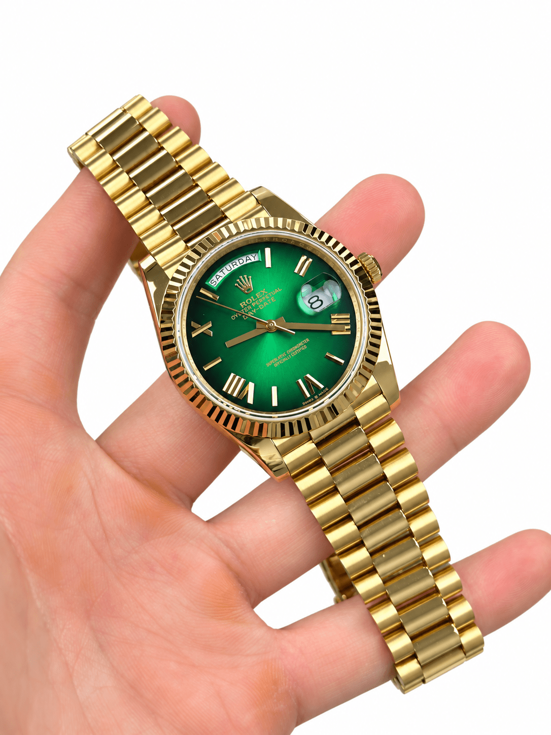 Day-Date Yellow Gold Tone Green Ombre Dial 36mm - Watch Vault Au