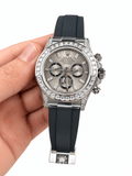 Daytona Silver Tone Sundust Gem-set Bezel Rubber Strap 40mm - Watch Vault Au