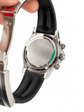 Daytona Silver Tone Sundust Gem-set Bezel Rubber Strap 40mm - Watch Vault Au