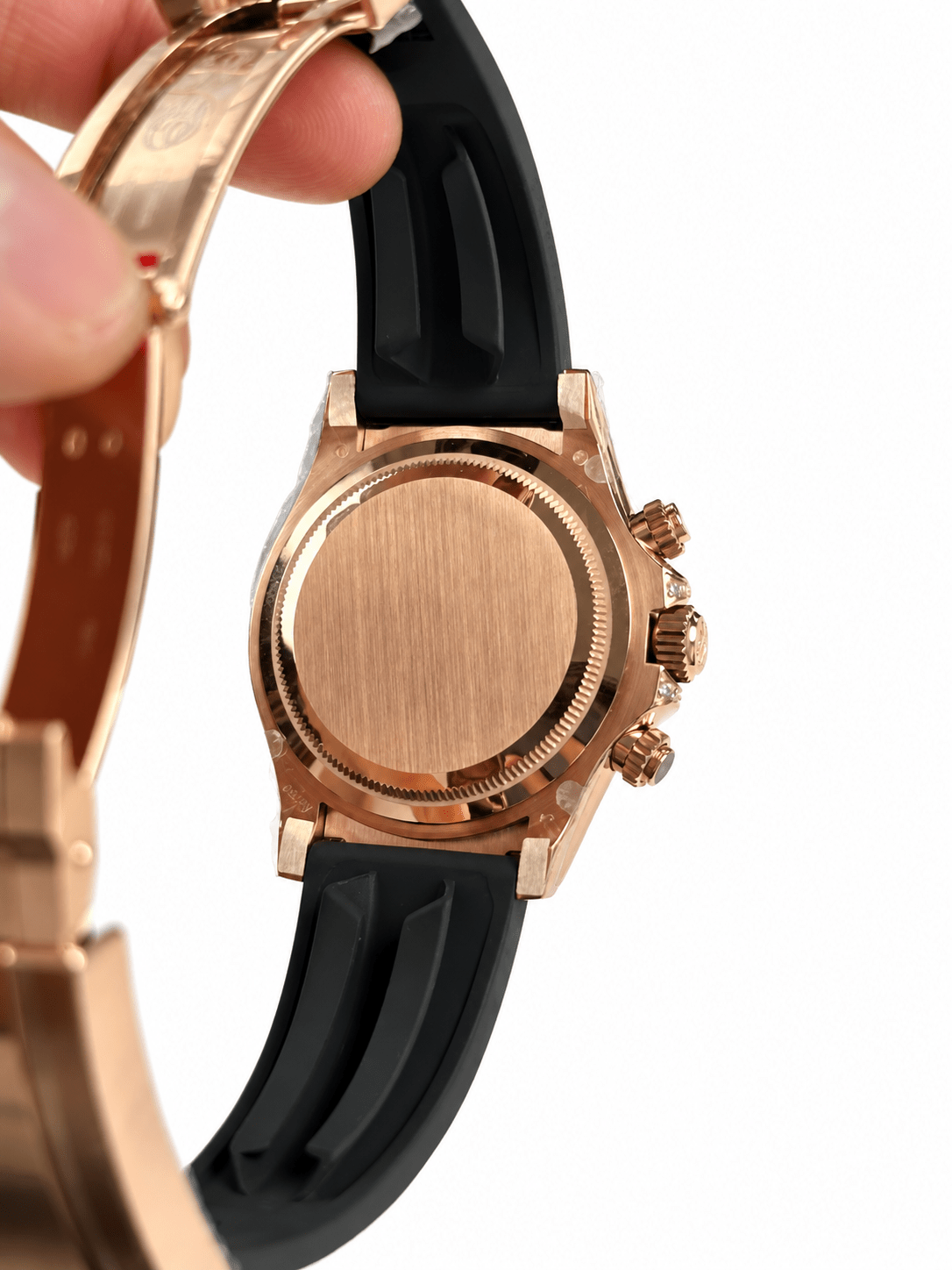 Daytona Rose Gold Tone Sundust Gem-set Bezel Rubber Strap 40mm - Watch Vault Au