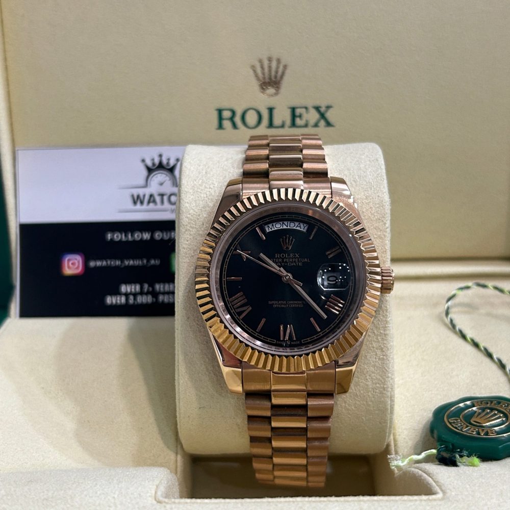 Rolex Day-Date Rose Rose Gold Black Dial