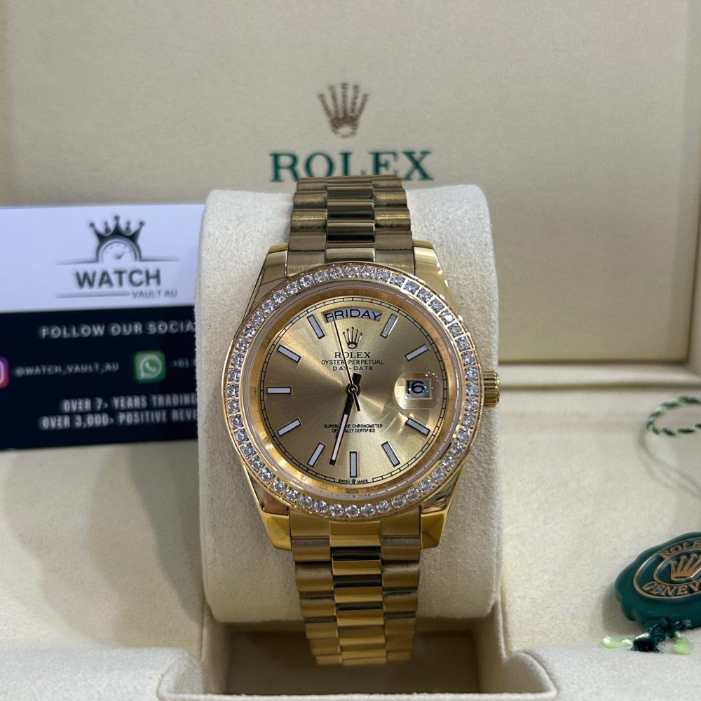 Rolex Day-Date Yellow Gold Dial Diamond Bezel 40mm