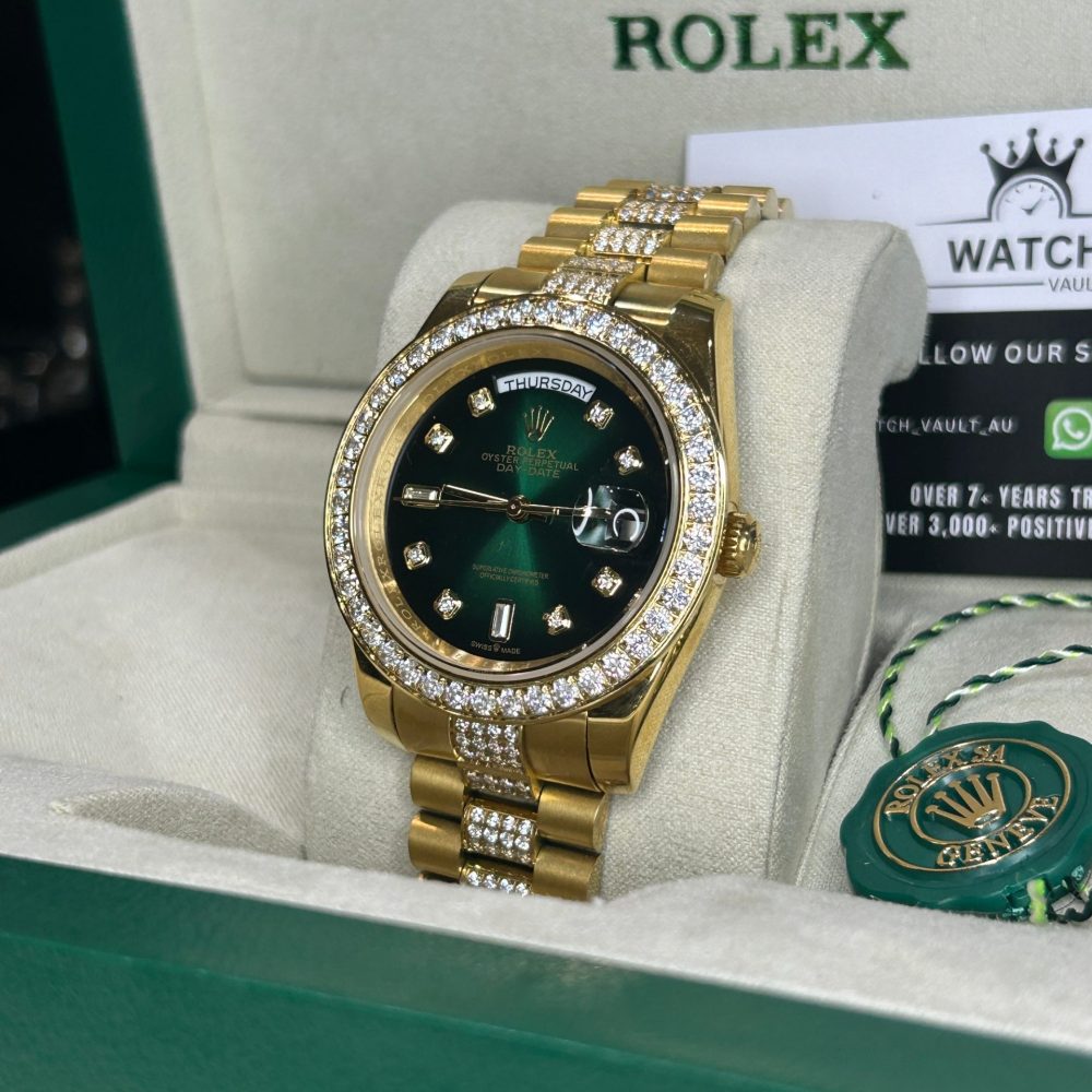 Rolex Day-Date Yellow Gold Diamonds Green Dial 41mm