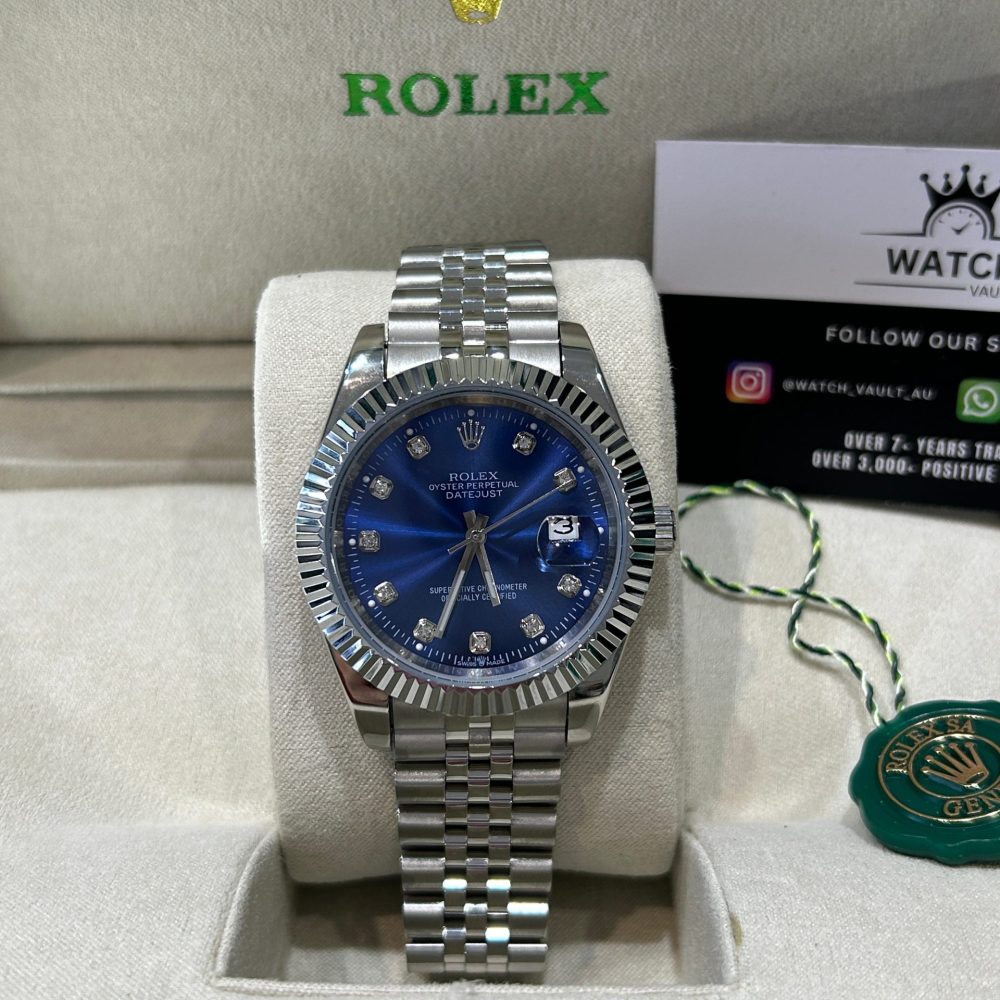 Rolex Datejust 41mm Stainless Steel with Blue Dial and Diamond Markers