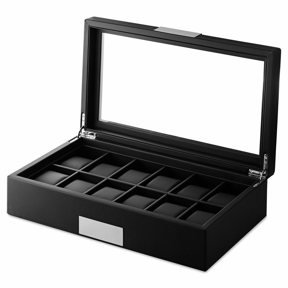 Carbon black 12 slots watch case