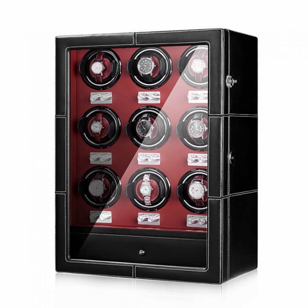 Watch winder black red interior 9 slots